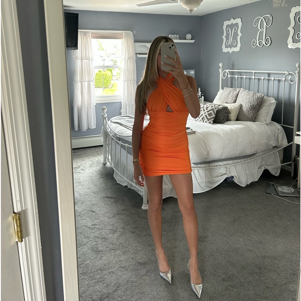 ZARA ORANGE RUCHED MINI DRESS! NWT